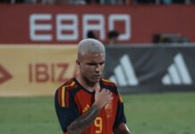 Pablo García con España Sub-21 durante el partido ante Rumanía disputado en Can Misses, Ibiza.